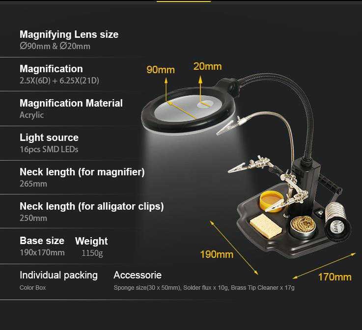 Lampe de soudage avec 16 LEDs et loupes